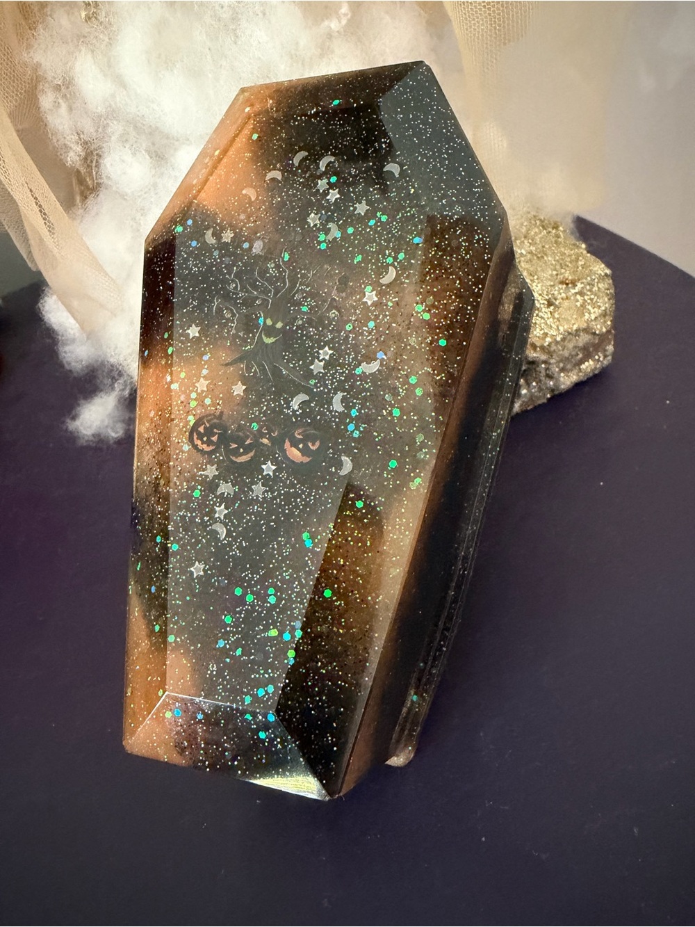 Gothic Resin Glitter Coffin Trinket Box - Picture 2 of 5